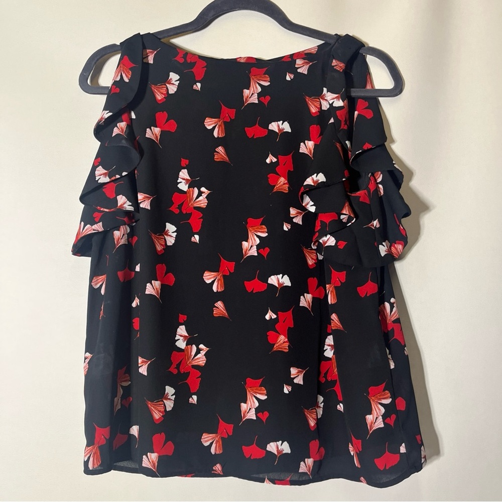 Banana Republic Black and Red Ruffled Sleeveless Blouse